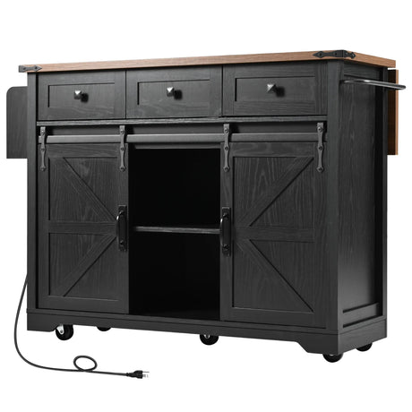 Farmhouse Kitchen Island Rolling Cart With Power Outlet - Omega Lifestyles