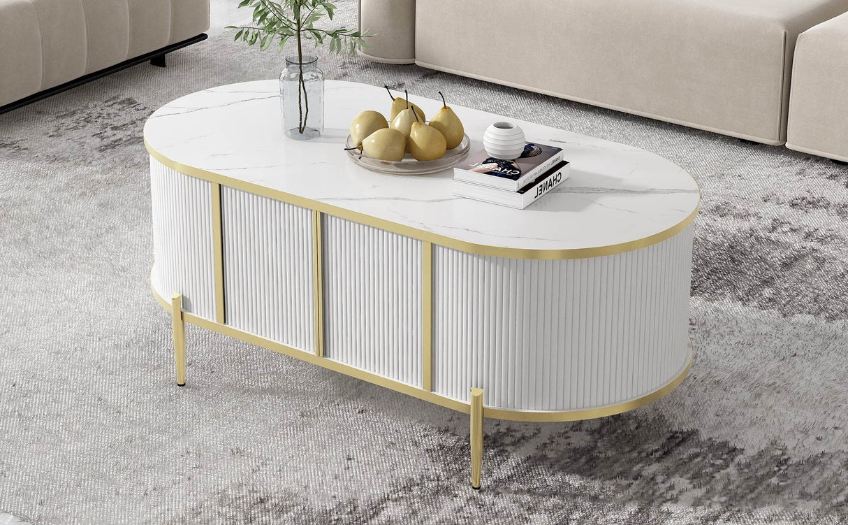 Modern Fluted MDF Coffee Table With Storage Cabinets - Omega Lifestyles