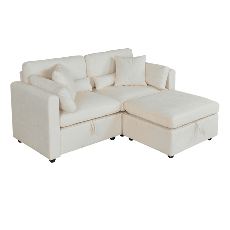 Beige Chenille 3-Seat Sofa With Hardware Feet - Omega Lifestyles
