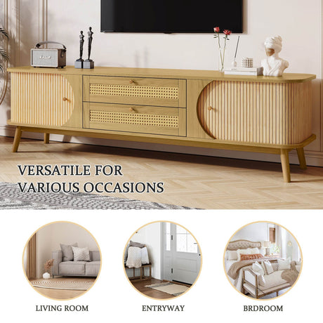 Rattan Solid Wood TV Stand With Storage Drawers - Sleep Galleria