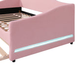 Twin Upholstered Teddy Fleece Daybed With LED Trundle - Omega Lifestyles