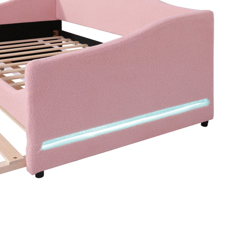 Twin Upholstered Teddy Fleece Daybed With LED Trundle - Omega Lifestyles