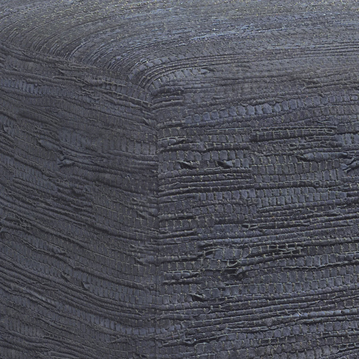 Dark Blue Genuine Buffalo Leather Square Pouf Seat - Omega Lifestyles