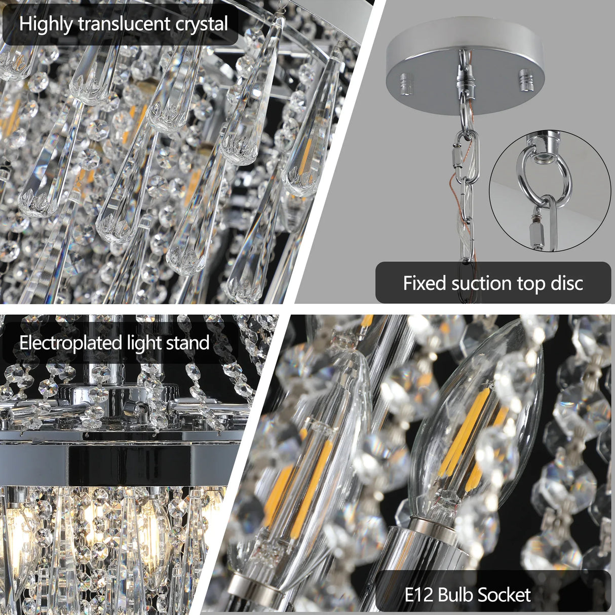 20-Foot Chrome Crystal Chandelier Adjustable Height Lighting Fixture - Omega Lifestyles