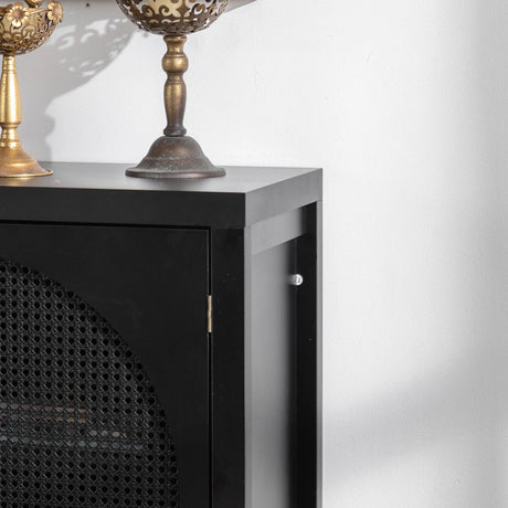 Modern Black MDF Rattan Storage Sideboard Cabinet - Omega Lifestyles