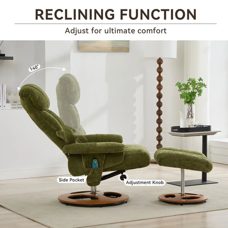 Soft Chenille Recliner Chair With Ottoman And Massage - Omega Lifestyles