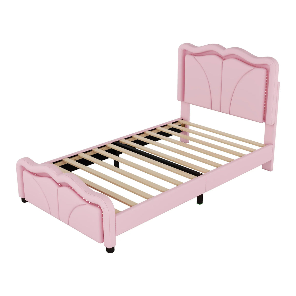 Twin Upholstered Platform Bed With Adjustable Headboard and LED Light Strips - Omega Lifestyles
