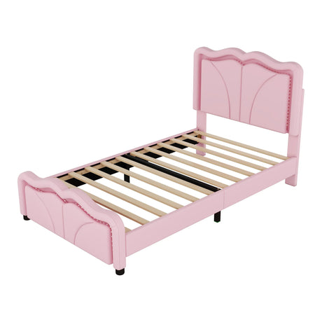 Twin Upholstered Platform Bed With Adjustable Headboard and LED Light Strips - Omega Lifestyles