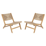 Set of 2 Acacia Wood Light Teak Outdoor Lounge Chairs - Omega Lifestyles