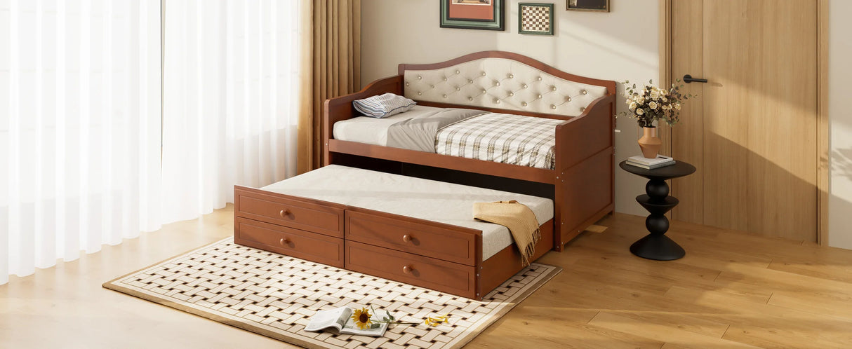 Twin Daybed With Trundle And Storage Drawers Walnut - Omega Lifestyles
