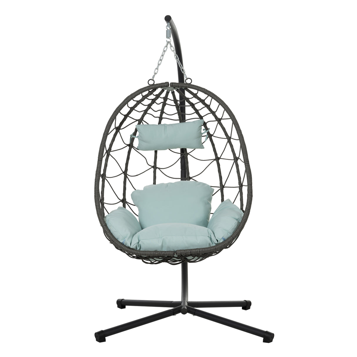 Gray Steel Frame Outdoor Wicker Hanging Egg Chair with Cushion