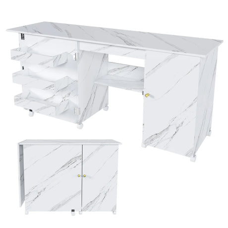Foldable Adjustable Sewing Machine Table With Storage Cabinet - Omega Lifestyles