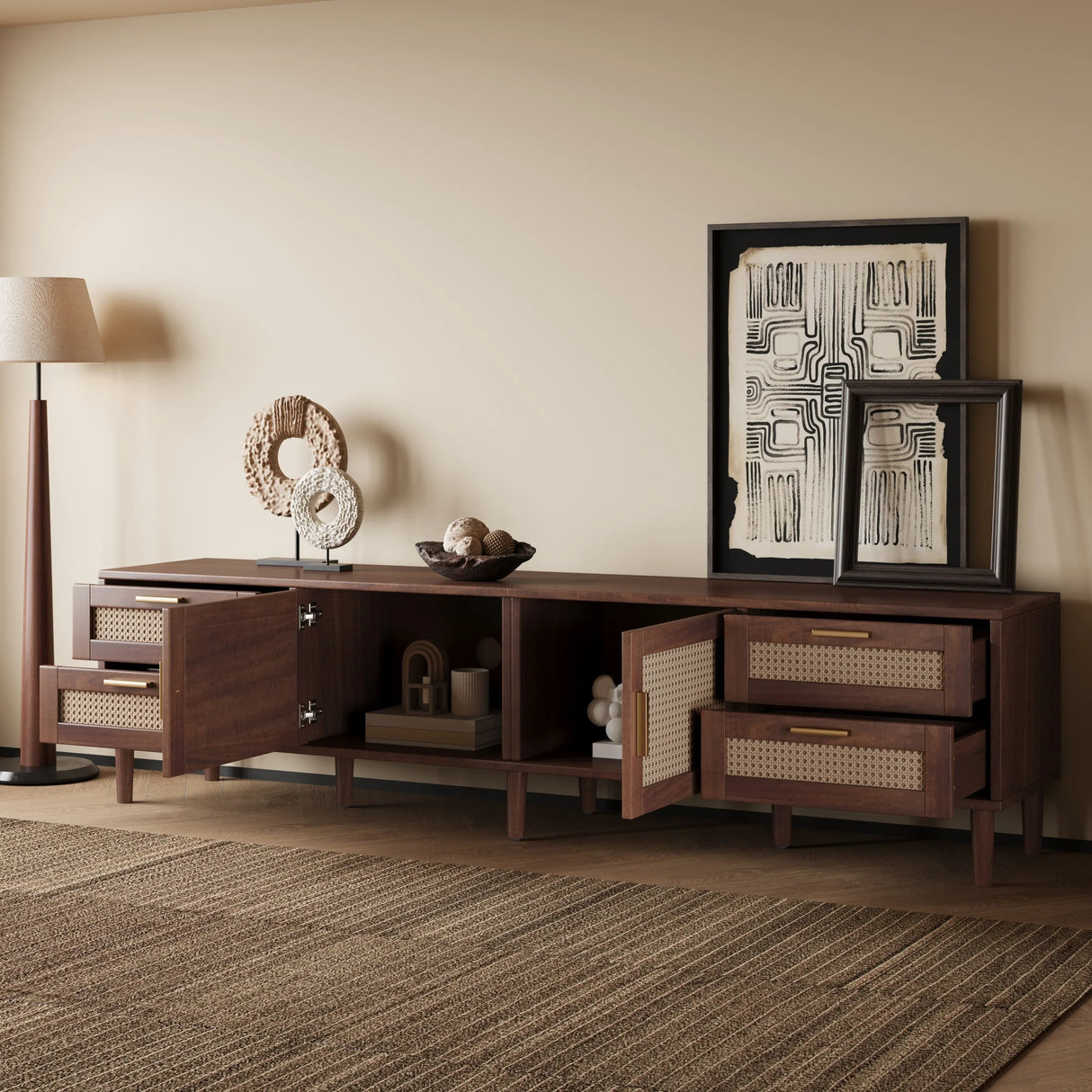 Modern 78-Inch Solid Wood Media Console TV Stand - Omega Lifestyles