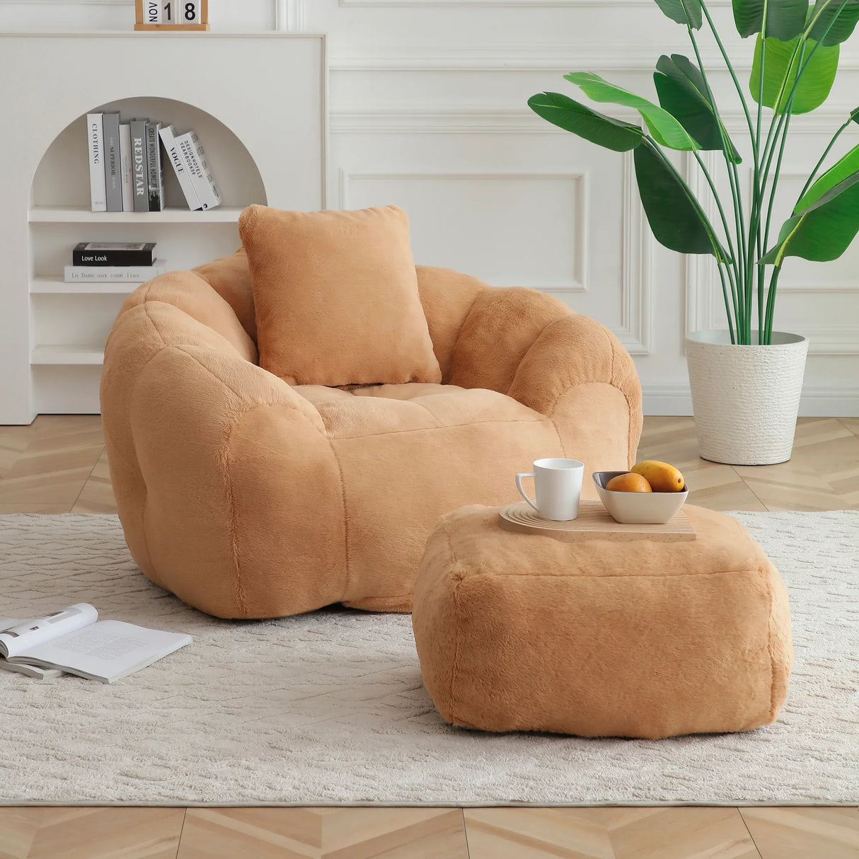 Oversized Soft Faux Fur Foam-Filled Bean Bag Chair - Omega Lifestyles