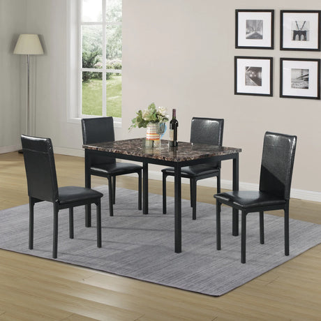 5-Piece Metal Frame Dining Set With Faux Marble Top - Omega Lifestyles