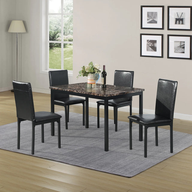 5-Piece Metal Frame Dining Set With Faux Marble Top - Omega Lifestyles