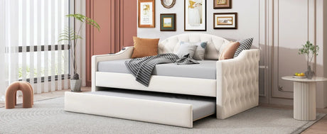 Twin Velvet Tufted Upholstered Daybed With Trundle And USB Charging - Omega Lifestyles