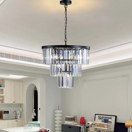 Luxury 3-Tier Crystal Chandelier Black Iron Pendant Light - Omega Lifestyles