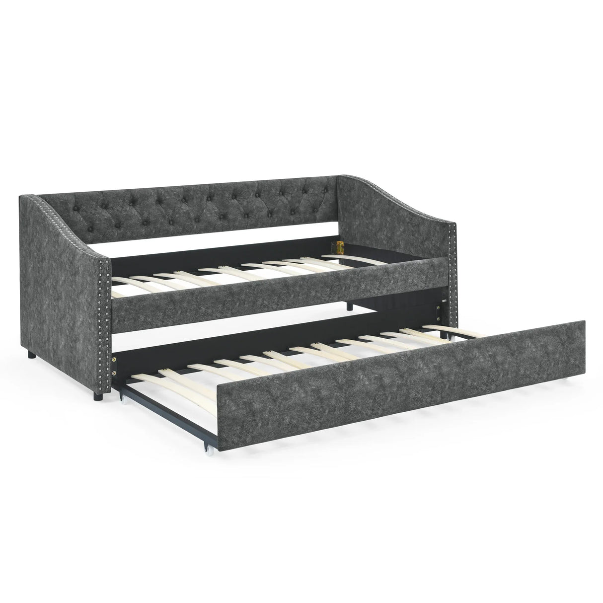 Twin Upholstered Tufted Daybed With Trundle Frame - Omega Lifestyles