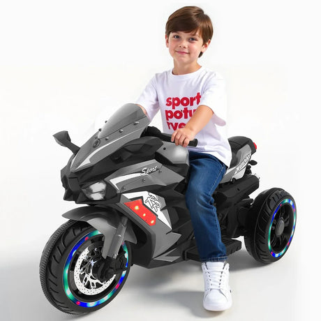 12V Grey Plastic Kids Electric Ride-On Motorcycle - Omega Lifestyles