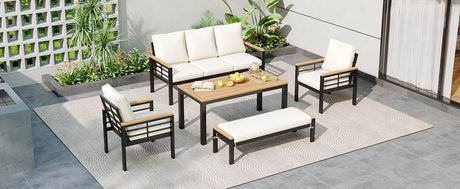 5-Piece Acacia Wood Iron Frame Patio Furniture Set - Omega Lifestyles
