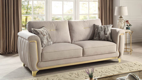 Contemporary Velvet Upholstered Solid Wood Sofa With Gold Accents - Omega Lifestyles