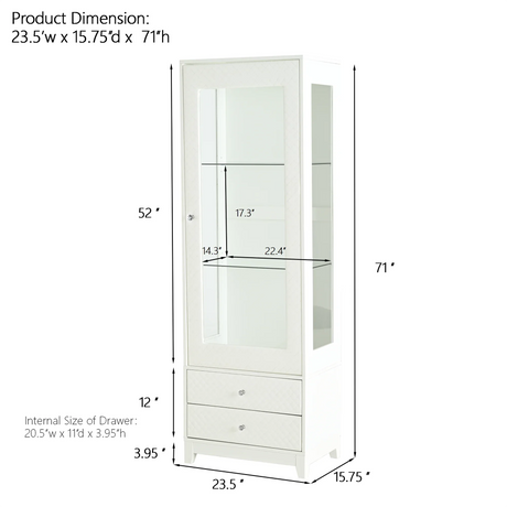 Modern Upholstered Glass Display Cabinet With Adjustable LED Light - Omega Lifestyles