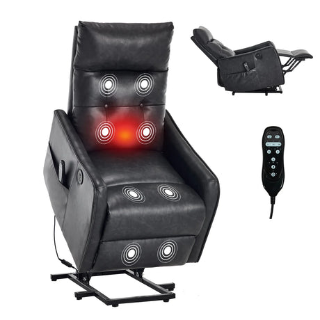 Medium-Firm Grey Faux Leather Power Lift Recliner Chair With Massage - Omega Lifestyles