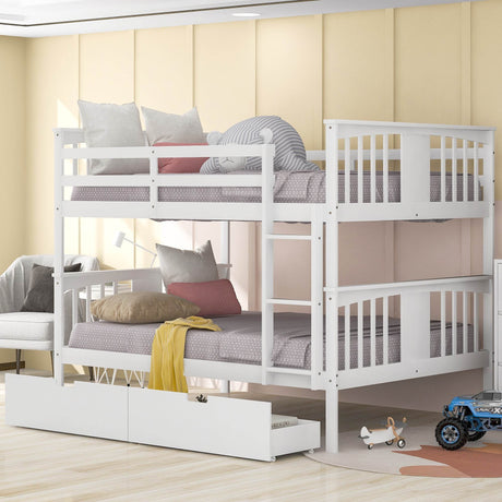 Full Over Full Solid Wood Bunk Bed With Drawers - Omega Lifestyles