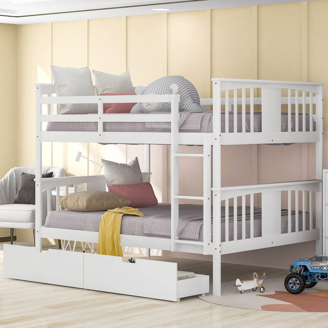 Full Over Full Solid Wood Bunk Bed With Drawers - Omega Lifestyles