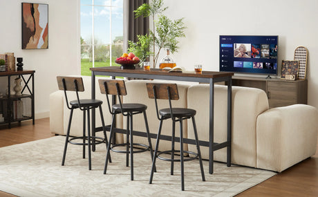 Industrial Rustic Brown Bar Table Set With 3 Upholstered Stools - Omega Lifestyles