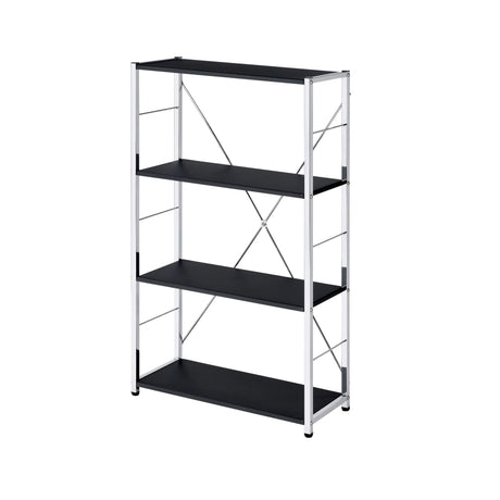 Contemporary Black Chrome Metal 4-Tier Bookshelf - Omega Lifestyles
