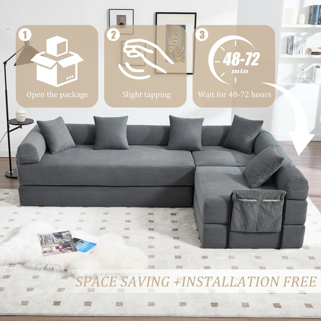 Convertible Corduroy Memory Foam Folding Sofa Bed - Omega Lifestyles