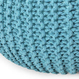 Modern Aqua Cotton Knit Weave Round Pouf 20-Inch - Omega Lifestyles
