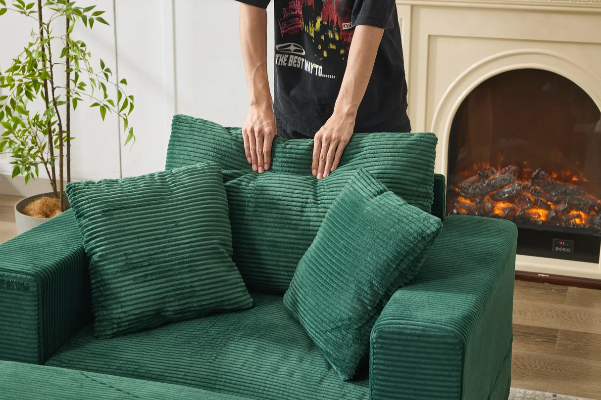 Green Corduroy Chaise Lounge Chair With Ottoman - Omega Lifestyles