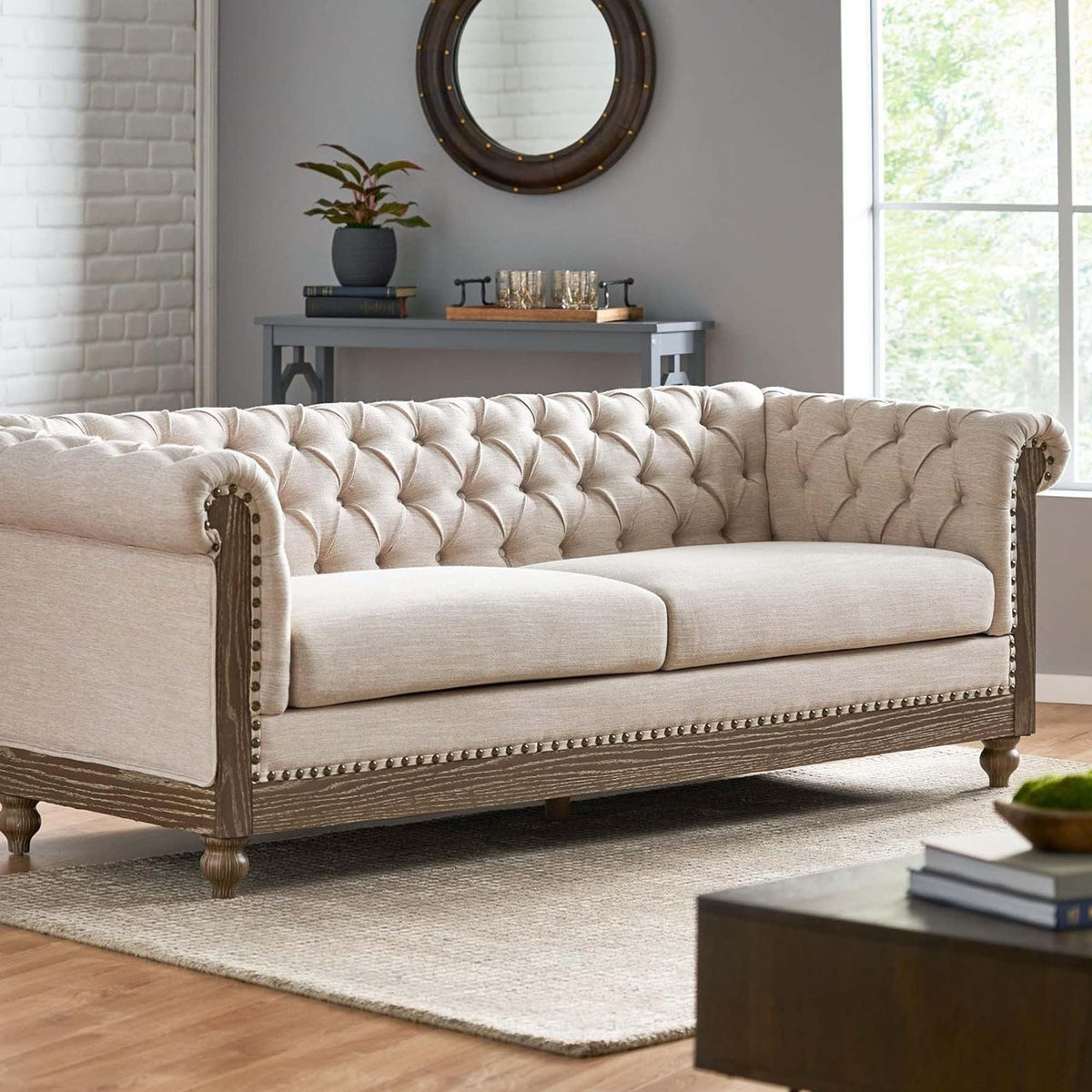 Soft Plush Upholstered 3-Seat Retro Style Sofa - Omega Lifestyles