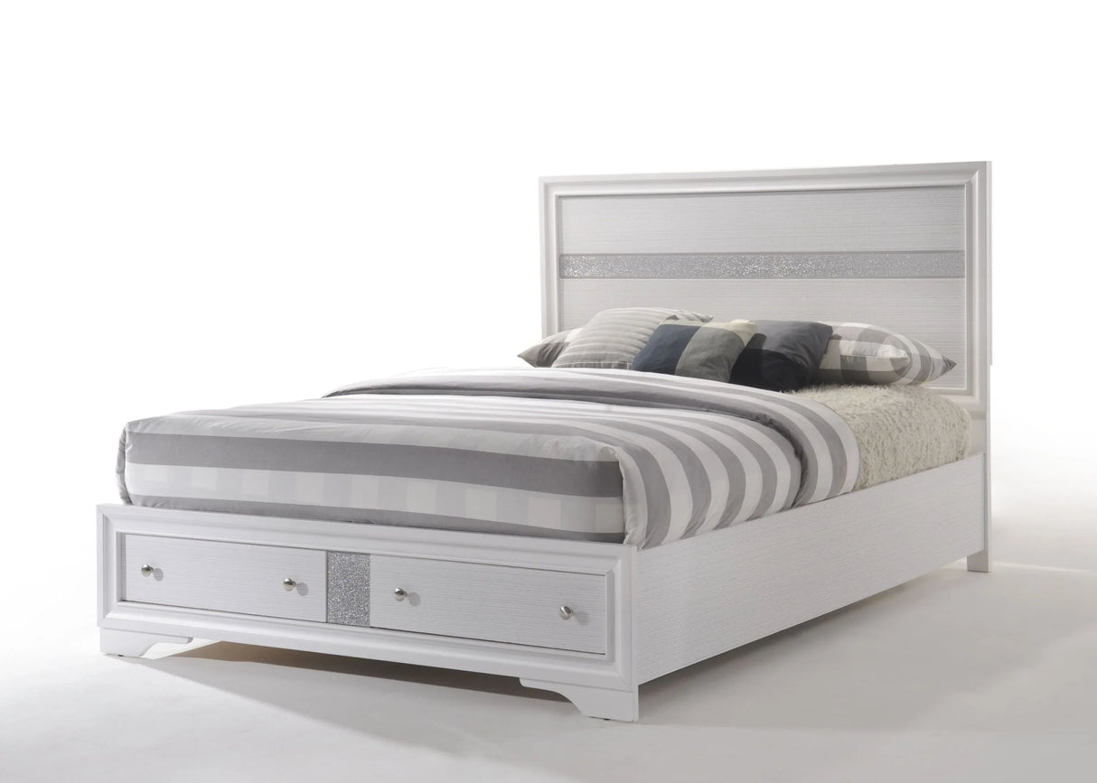 White Finish Low Profile Storage Queen Bed Frame - Omega Lifestyles