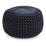 Navy Blue Velvet Round Tufted Pouf Seat - Omega Lifestyles