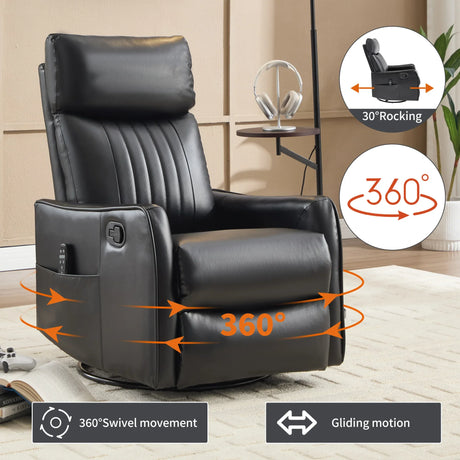 Black Faux Leather Medium-Firm Heat Massage Recliner Chair - Omega Lifestyles