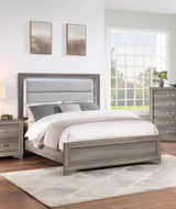 Queen Modern Light Brown Burlap Bed Frame With LED Lights - Omega Lifestyles