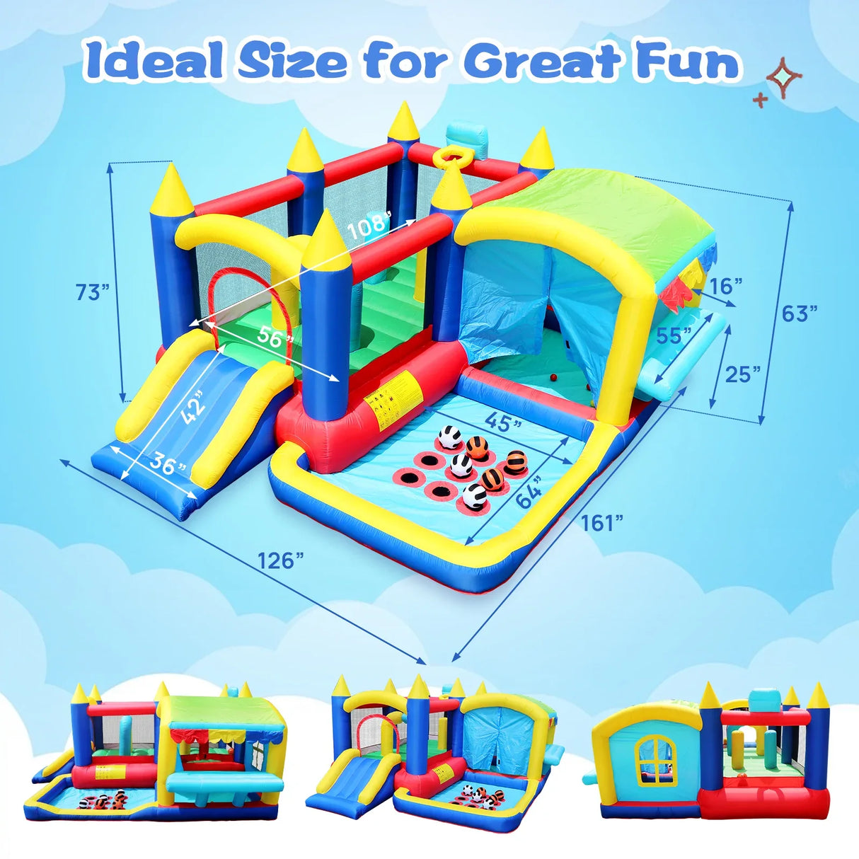 7-in-1 Inflatable Bounce House With Ball Pit Obstacles - Omega Lifestyles