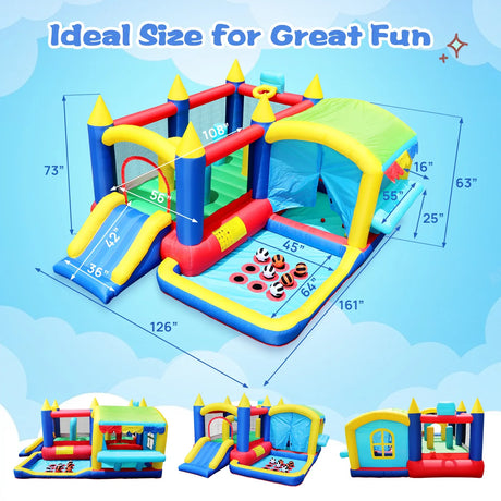 7-in-1 Inflatable Bounce House With Ball Pit Obstacles - Omega Lifestyles