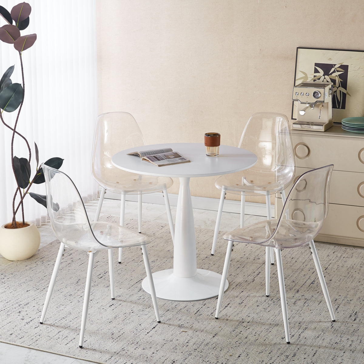 5-Piece Mid-Century White MDF Dining Table Set