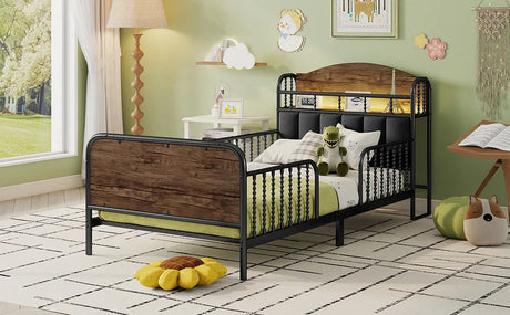 Twin Metal Platform Bed Frame With Upholstered Headboard And LED Light - Omega Lifestyles