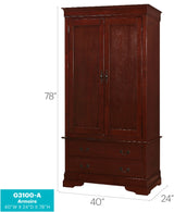 Cherry Wood Traditional Double Door Armoire Storage Cabinet - Omega Lifestyles