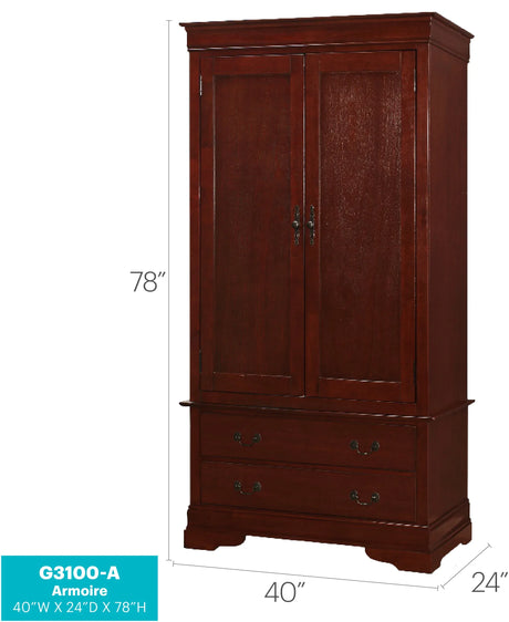 Cherry Wood Traditional Double Door Armoire Storage Cabinet - Omega Lifestyles