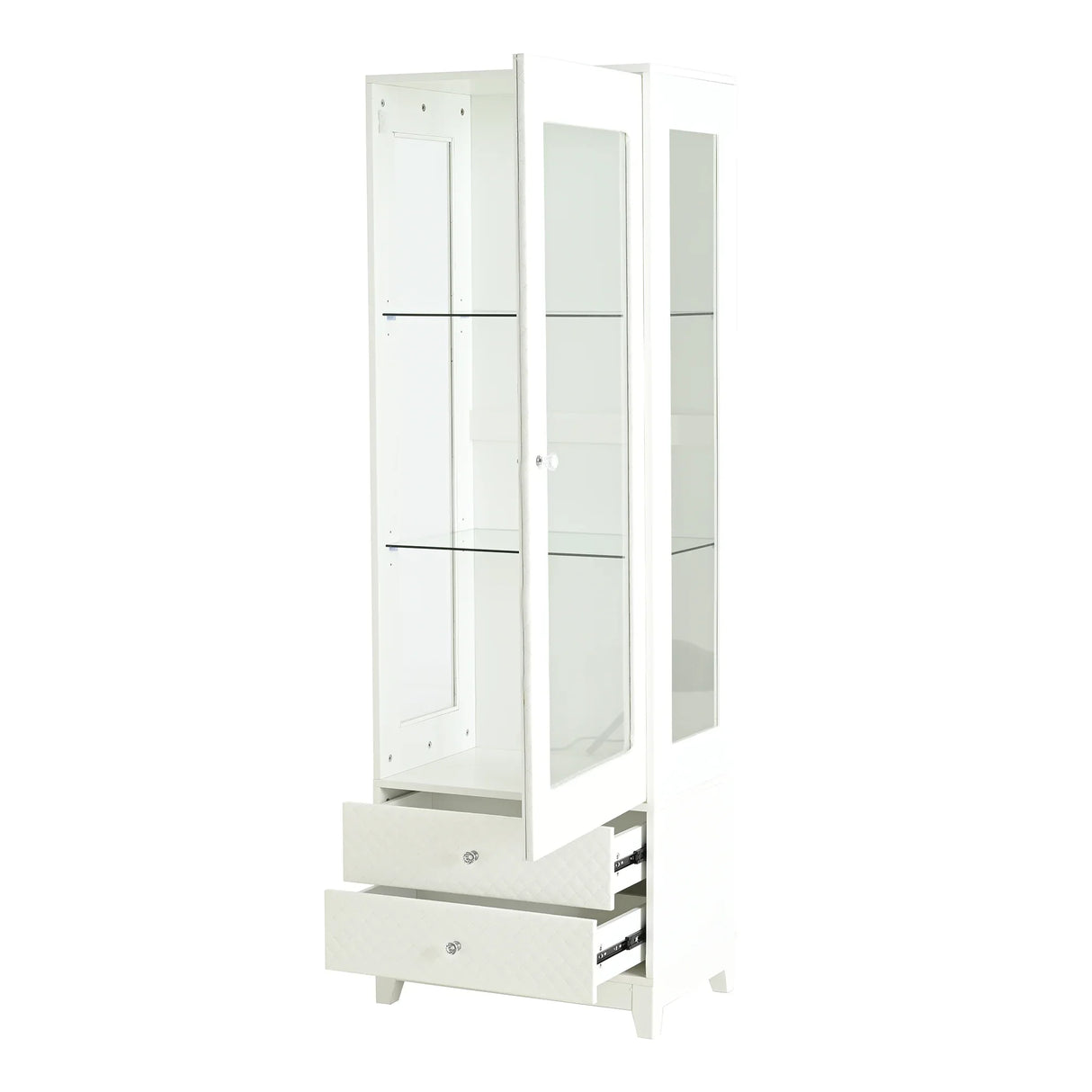 Modern Upholstered Glass Display Cabinet With Adjustable LED Light - Omega Lifestyles