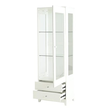 Modern Upholstered Glass Display Cabinet With Adjustable LED Light - Omega Lifestyles
