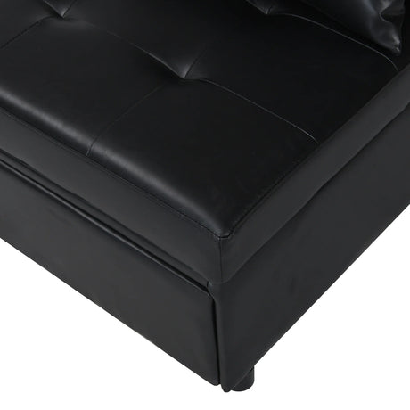 Black Leather Folding Multifunctional Space-Saving Ottoman Sofa Bed - Omega Lifestyles
