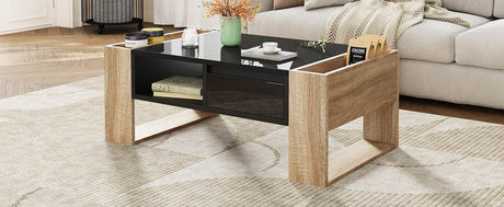 High Glossy Two Drawer Wood Grain Coffee Table - Sleep Galleria